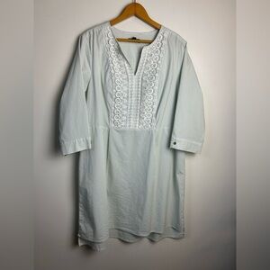 C.Wonder Womens Blouse Tunic Shirt Size 18W White Lace Detail 3/4 Sleeve stripe